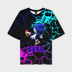 Мужская футболка оверсайз Sonic sega game неоновая текстура