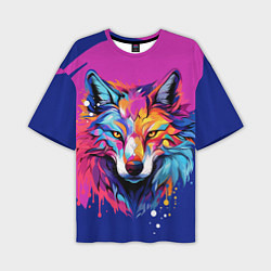 Мужская футболка оверсайз Волк в стиле поп-арт