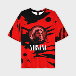 Мужская футболка оверсайз Nirvana красные краски рок бенд