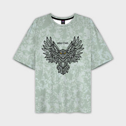 Мужская футболка оверсайз Полёт совы серо-зелёный