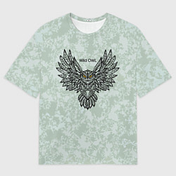 Футболка оверсайз мужская Полёт совы серо-зелёный, цвет: 3D-принт