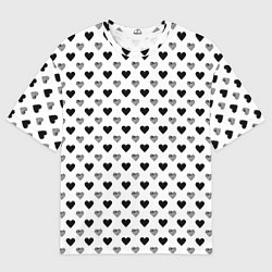 Футболка оверсайз мужская Черно-белые сердечки, цвет: 3D-принт