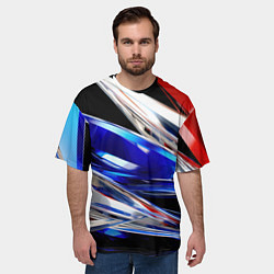 Футболка оверсайз мужская Белая синяя красная острая абстракция, цвет: 3D-принт — фото 2