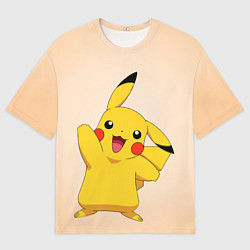 Футболка оверсайз мужская Пикачу на бежевом фоне, цвет: 3D-принт