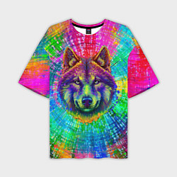 Мужская футболка оверсайз Цветной волк