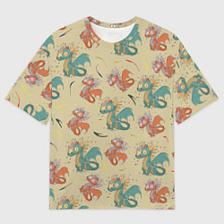 Мужская футболка оверсайз Драконы паттерном