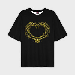 Мужская футболка оверсайз Сердце желтыми энергетическими линиями на черном