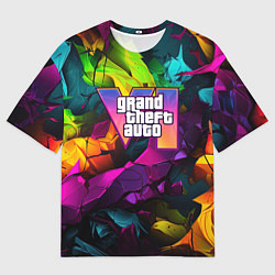 Мужская футболка оверсайз Gta лого камуфляж яркий неоновый