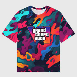 Мужская футболка оверсайз Gta лого камуфляж кислотные кляксы