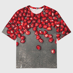 Футболка оверсайз мужская Гранат зёрна граната на сером, цвет: 3D-принт