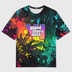Мужская футболка оверсайз GTA 6 logo абстрактные листья