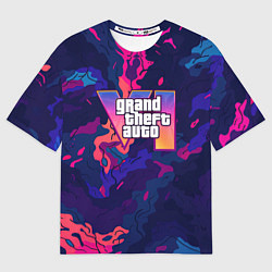 Футболка оверсайз мужская GTA 6 logo яркий неоновый камуфляжный стиль, цвет: 3D-принт