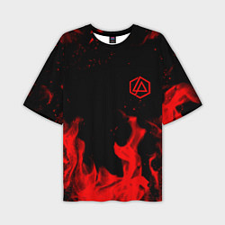 Мужская футболка оверсайз Linkin Park красный огонь лого