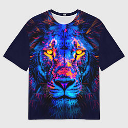 Футболка оверсайз мужская Синий светящийся лев, цвет: 3D-принт