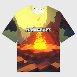Футболка оверсайз мужская Minecraft костер и лого, цвет: 3D-принт