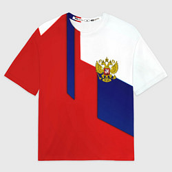 Футболка оверсайз мужская Спортивная текстура герб России, цвет: 3D-принт
