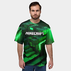 Футболка оверсайз мужская Minecraft logo зеленые неоновые кубы, цвет: 3D-принт — фото 2