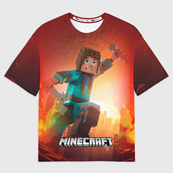 Футболка оверсайз мужская Персонаж Minecraft пробирается сквозь огонь, цвет: 3D-принт