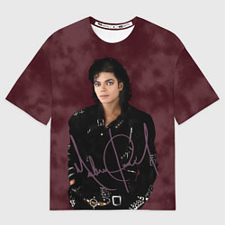 Футболка оверсайз мужская Michael Jackson на бордовом фоне, цвет: 3D-принт