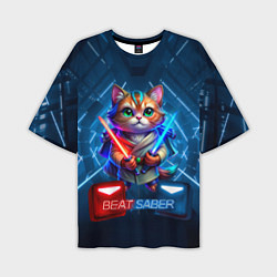 Мужская футболка оверсайз Beat Saber кот музыкальный джедай