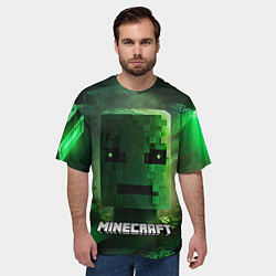 Футболка оверсайз мужская Minecraft зеленая голова, цвет: 3D-принт — фото 2