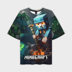Мужская футболка оверсайз Minecraft персонаж у костра