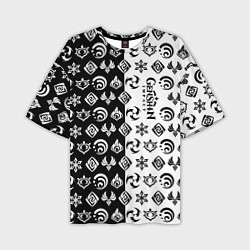 Футболка оверсайз мужская Genshin Impact - black and white, цвет: 3D-принт