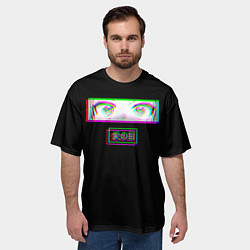 Футболка оверсайз мужская Глаза сердечки - аниме, цвет: 3D-принт — фото 2