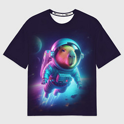 Футболка оверсайз мужская Полёт капибары в космосе - неон, цвет: 3D-принт
