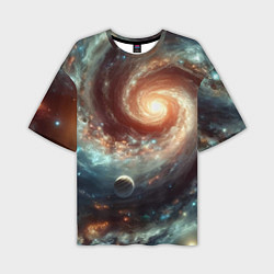 Мужская футболка оверсайз Далёкая неоновая галактика - нейросеть
