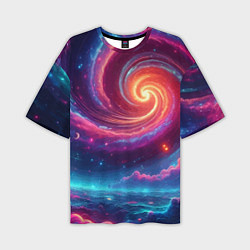 Мужская футболка оверсайз Яркая неоновая галактика - нейросеть