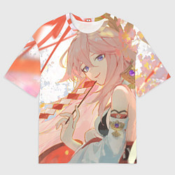 Мужская футболка оверсайз Genshin Impact Яэ Miko smile kitsune