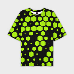Мужская футболка оверсайз Зеленые соты киберпанк