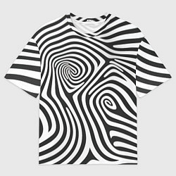 Футболка оверсайз мужская Черно-белый водоворот - зебра исллюзия шкуры, цвет: 3D-принт