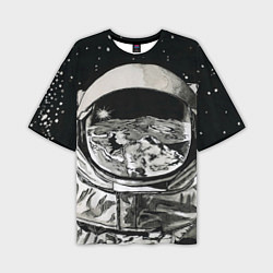 Мужская футболка оверсайз Космонавт в черно-белом мире