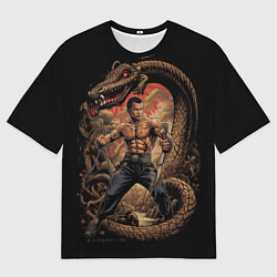 Мужская футболка оверсайз Боец Муай-тай и огромный дракон