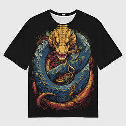 Мужская футболка оверсайз Желто-синий дракон муай-тай