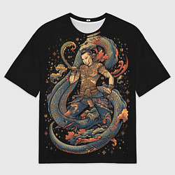 Мужская футболка оверсайз Боец Муай-тай и огромный дракон