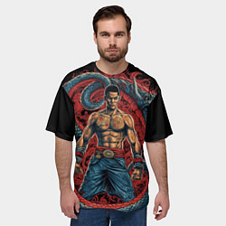 Футболка оверсайз мужская Боец Муай-тай и огромный дракон, цвет: 3D-принт — фото 2