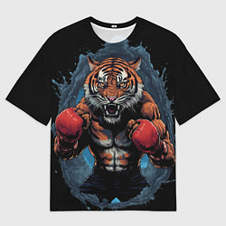 Мужская футболка оверсайз Муай - Тай тигр в стойке боевые искусства
