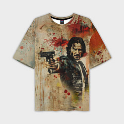 Мужская футболка оверсайз Джон Уик с пистолетом в стиле гранж