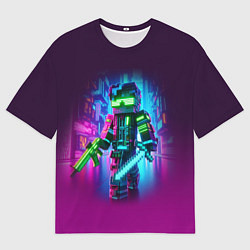 Футболка оверсайз мужская Cyberpunk and Minecraft - collaboration ai art, цвет: 3D-принт