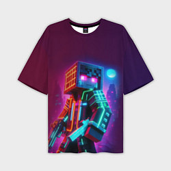 Мужская футболка оверсайз Cyberpunk and Minecraft - collaboration ai art