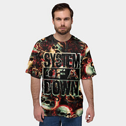 Футболка оверсайз мужская System of a Down на фоне черепов, цвет: 3D-принт — фото 2