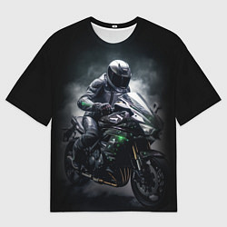 Мужская футболка оверсайз Мотоциклист и дым