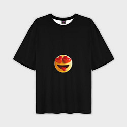 Мужская футболка оверсайз Объемный влюблённый смайл улыбка с языком черном