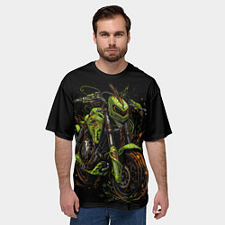 Футболка оверсайз мужская Зеленый ретро-мотоцикл, цвет: 3D-принт — фото 2