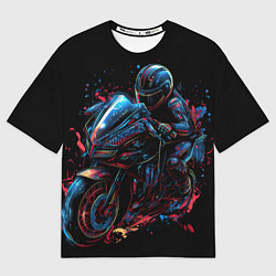 Футболка оверсайз мужская Мотоцикл будущего в стиле киберпанк, цвет: 3D-принт