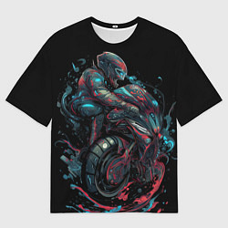 Мужская футболка оверсайз Мотоцикл будущего в стиле киберпанк