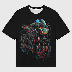 Мужская футболка оверсайз Мотоцикл будущего в стиле киберпанк